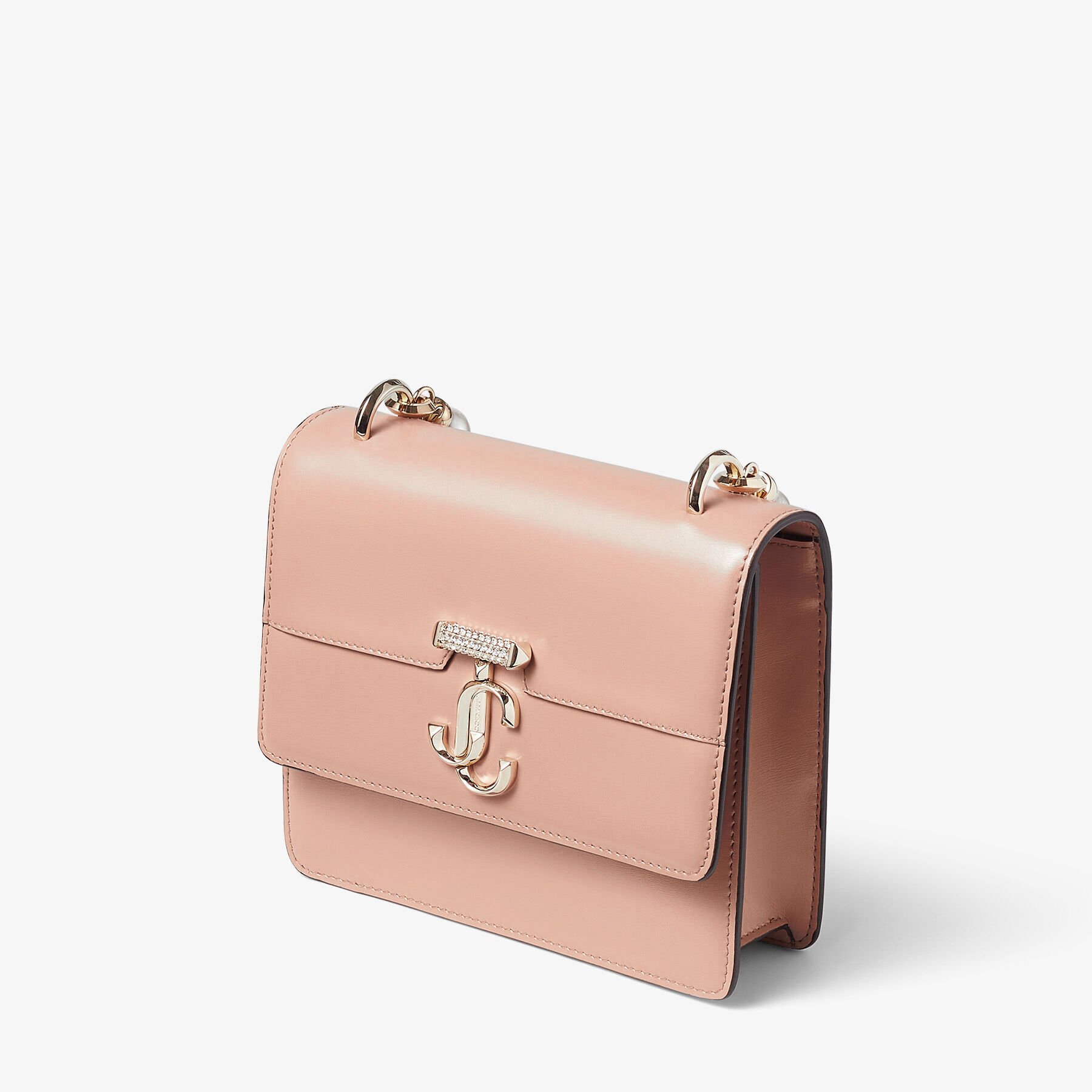 Ballet Pink Box Leather Shoulder Bag with Pearl Strap Jimmy Choo