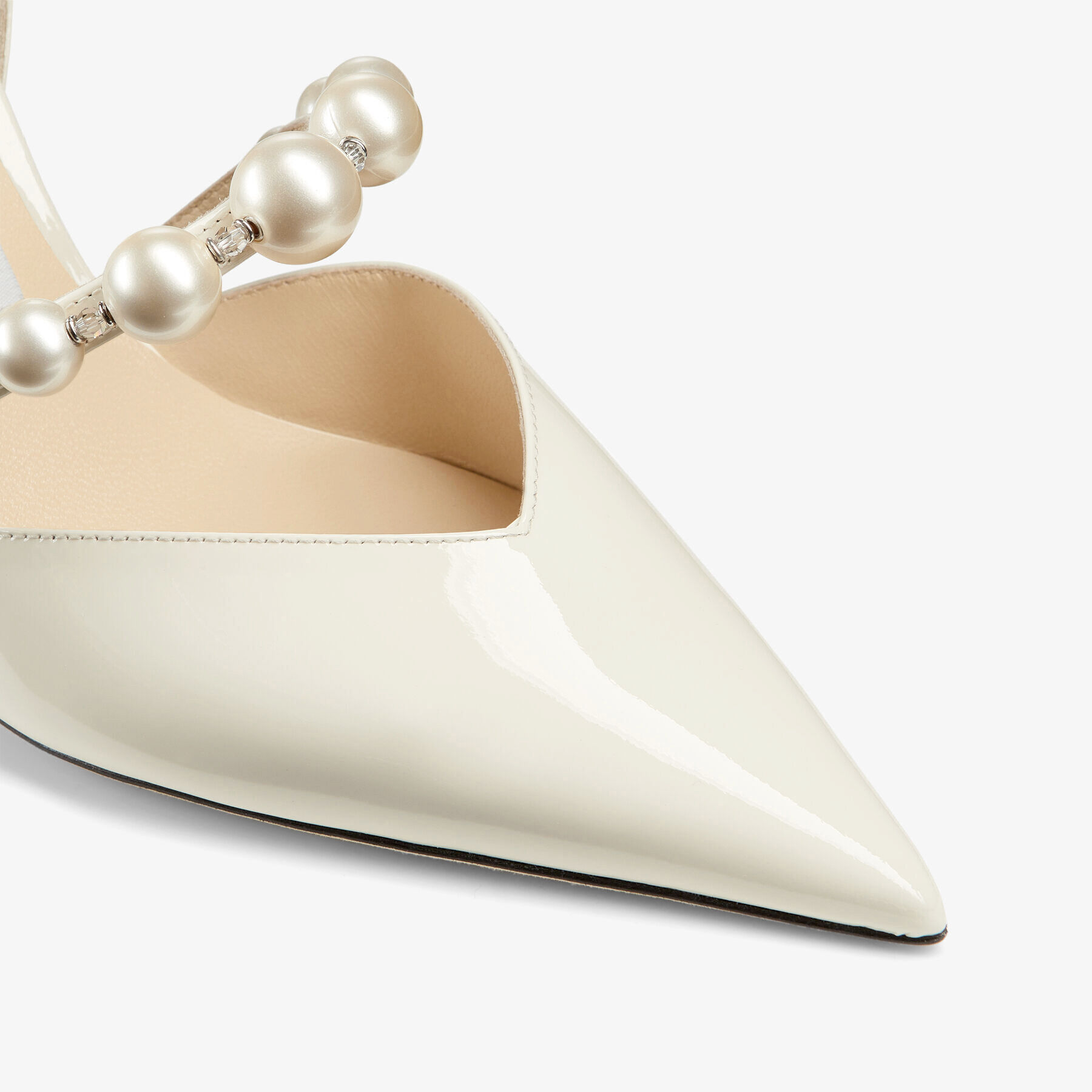 Latte Patent Leather Pointed Pumps with Pearl Embellishment AURELIE 65 High Summer 2021 JIMMY CHOO