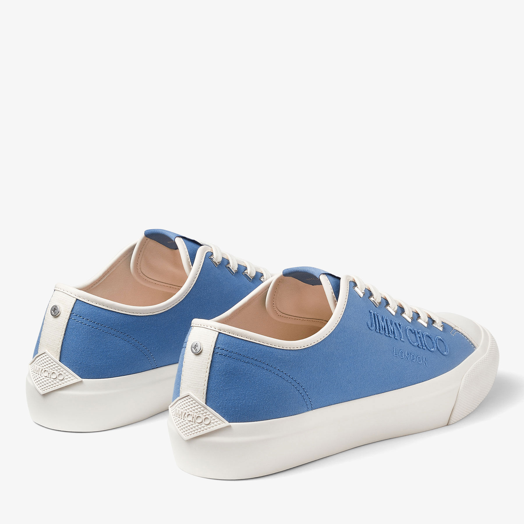 Palma M Denim and Latte Canvas Low Top Trainers with Embroidered Logo JIMMY CHOO