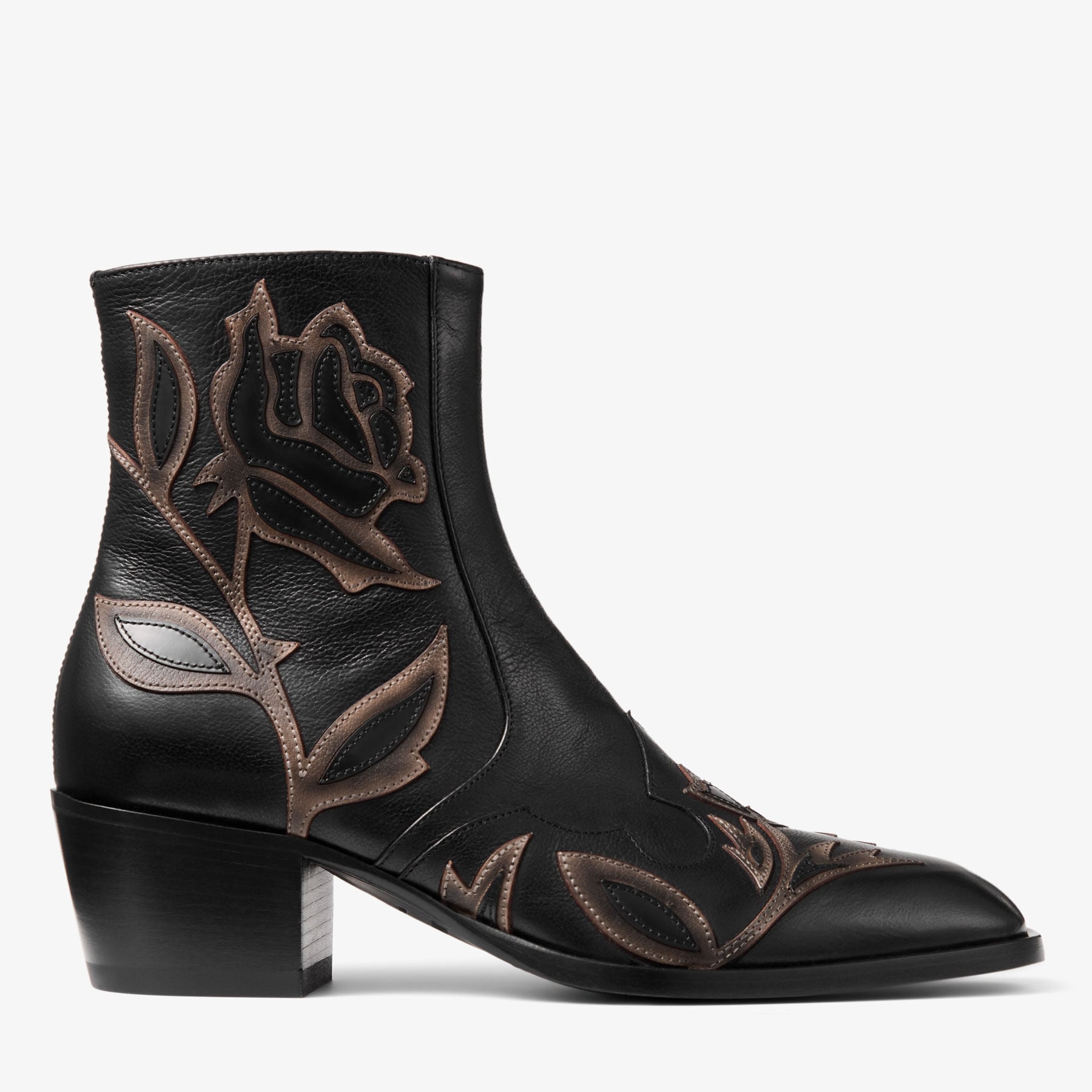 Wilder Boot | Black Mix Vintage Leather Ankle Boots with Rose