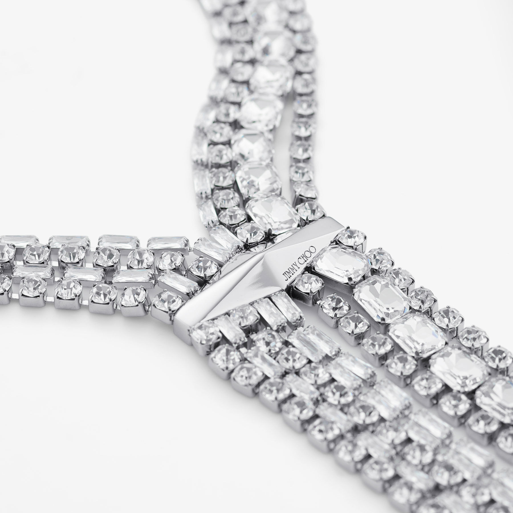 JIMMY CHOO Saeda Necklace クリスタル付き Silverメタル Saeda Necklace | Silver-Finish Metal Chain Necklace with