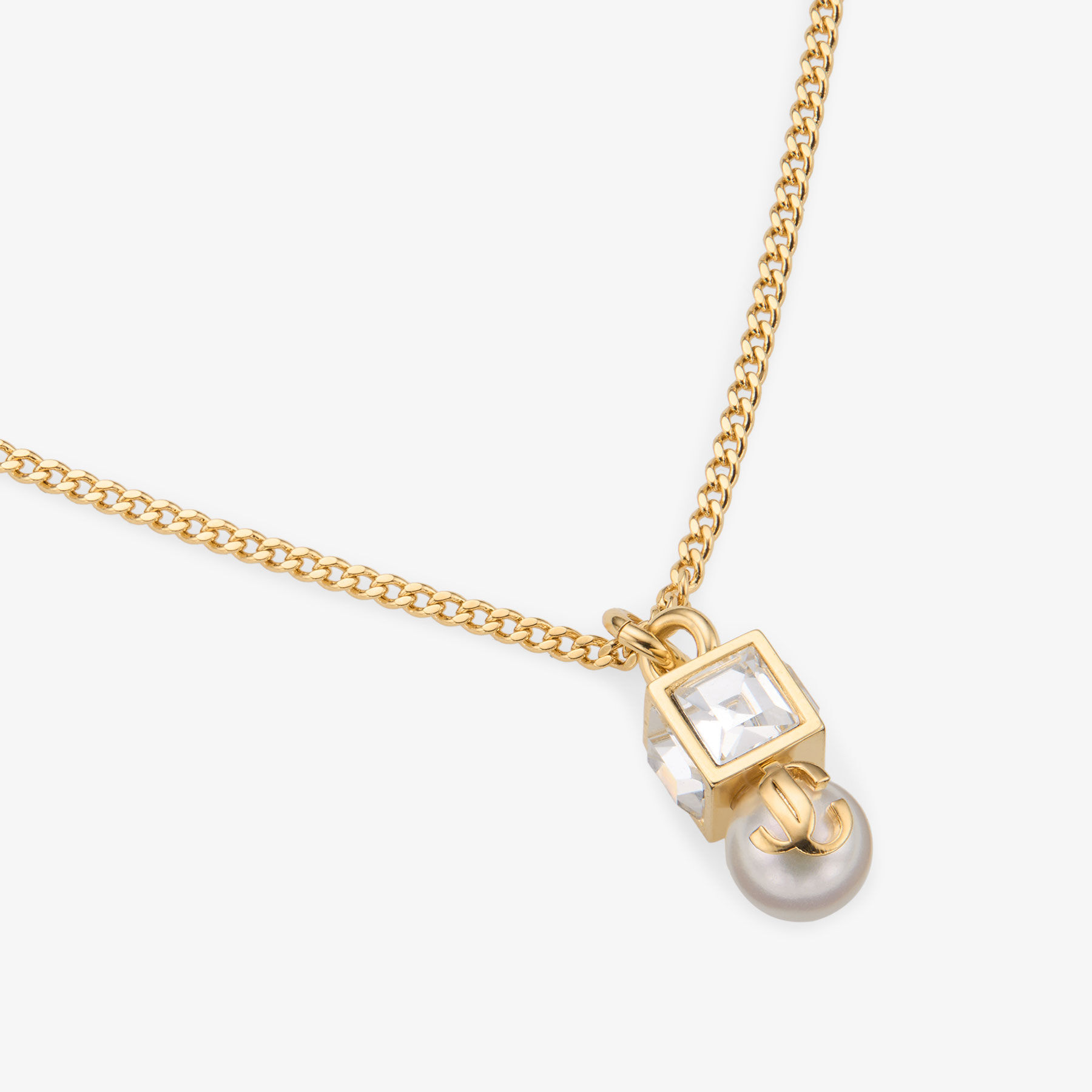 JC Pearl Cube Pendent | Gold Metal Pendant with Pearl and Crystal