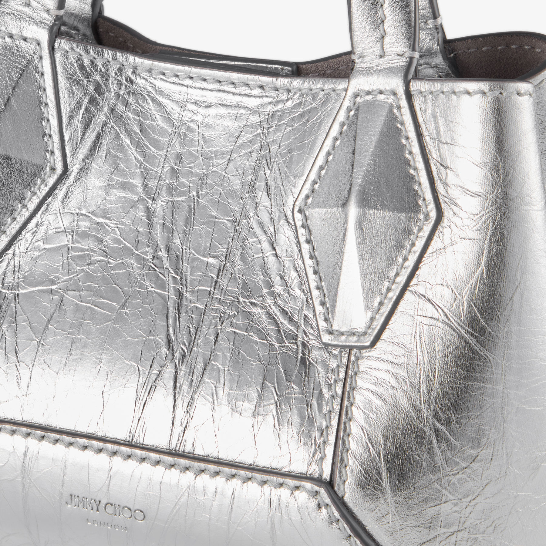 Diamond Tote XS Mini sac en cuir metallise vintage argent JIMMY CHOO