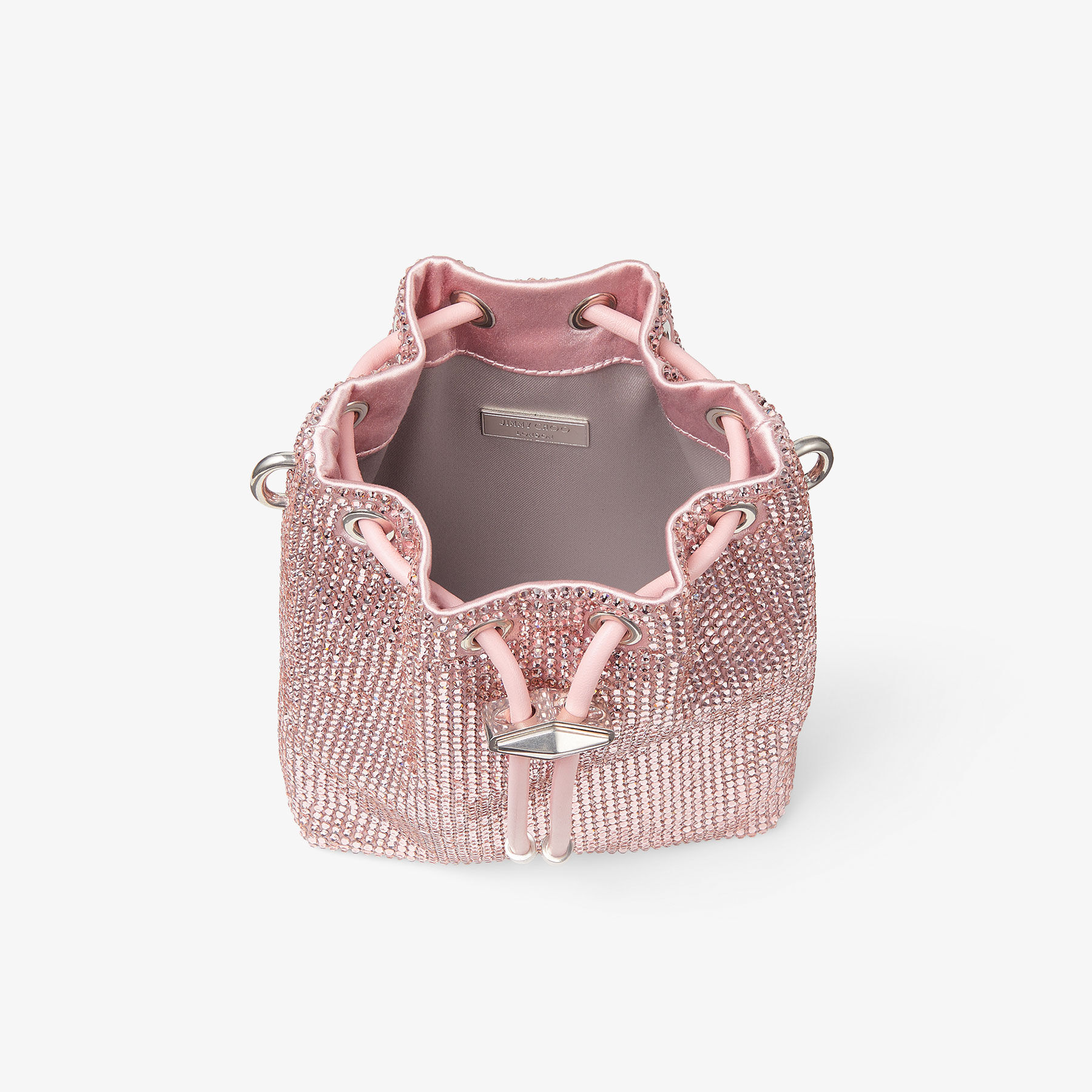 Cinch Mini | Rose Satin Crystal Mini Bag | JIMMY CHOO