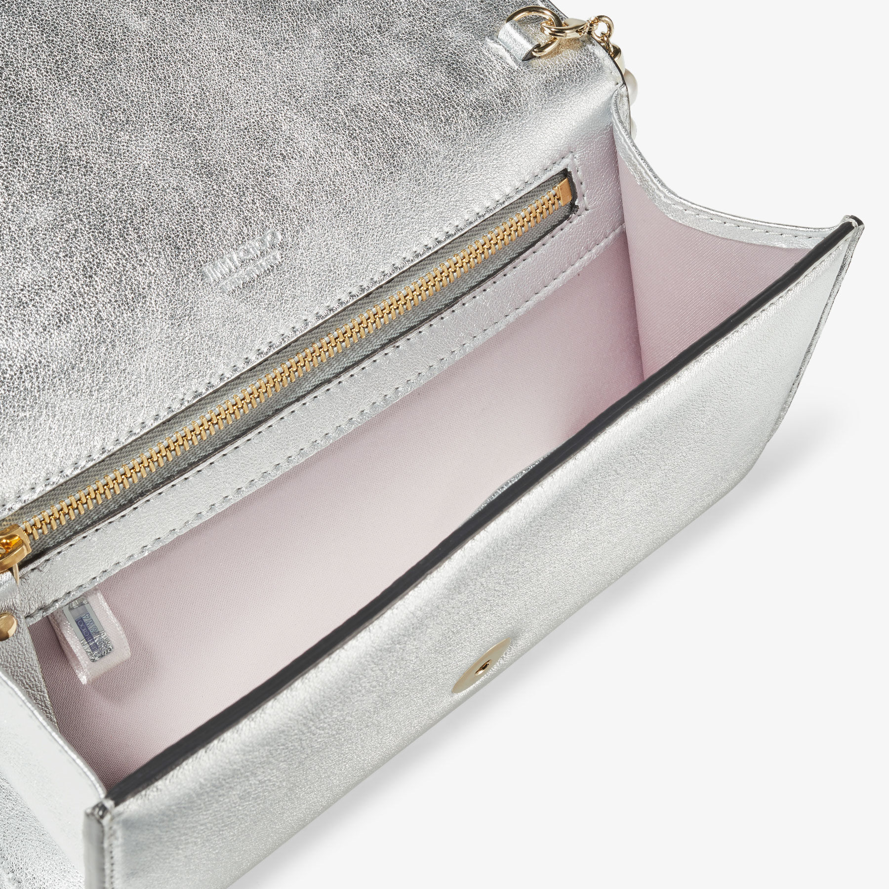 AVENUE WALLET/CHAIN | Silver Metallic Nappa Leather Wallet