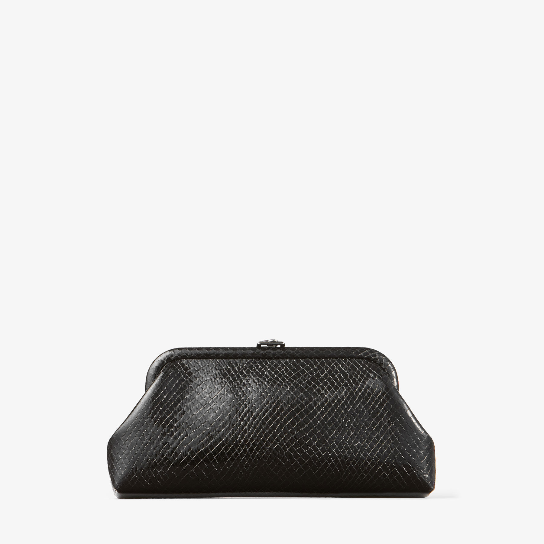 クラッチバッグ JIMMY CHOO BLACK LEATHER SKYLAR CLUTCH Skylar | Black Shiny Snake Printed Leather Clutch with