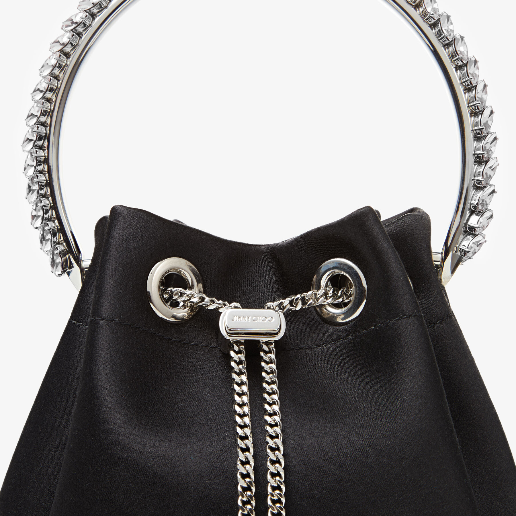 Bon Bon Black Satin Bag with Crystal Handle JIMMY CHOO
