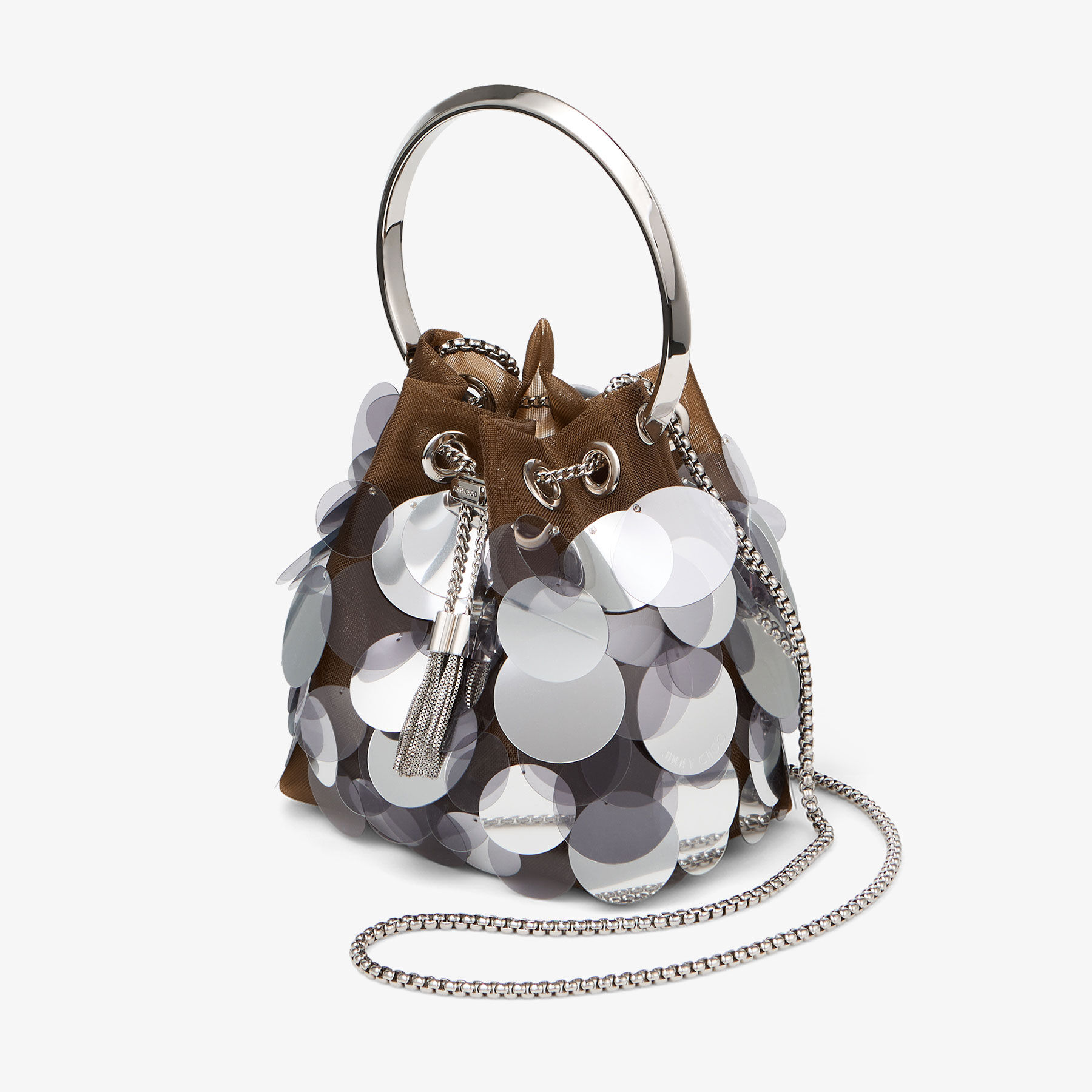 JIMMY CHOO Bon Bon メッシュ スパンコール バッグ Bon Bon|Champagne Metallic Mesh Bag| JIMMY CHOO