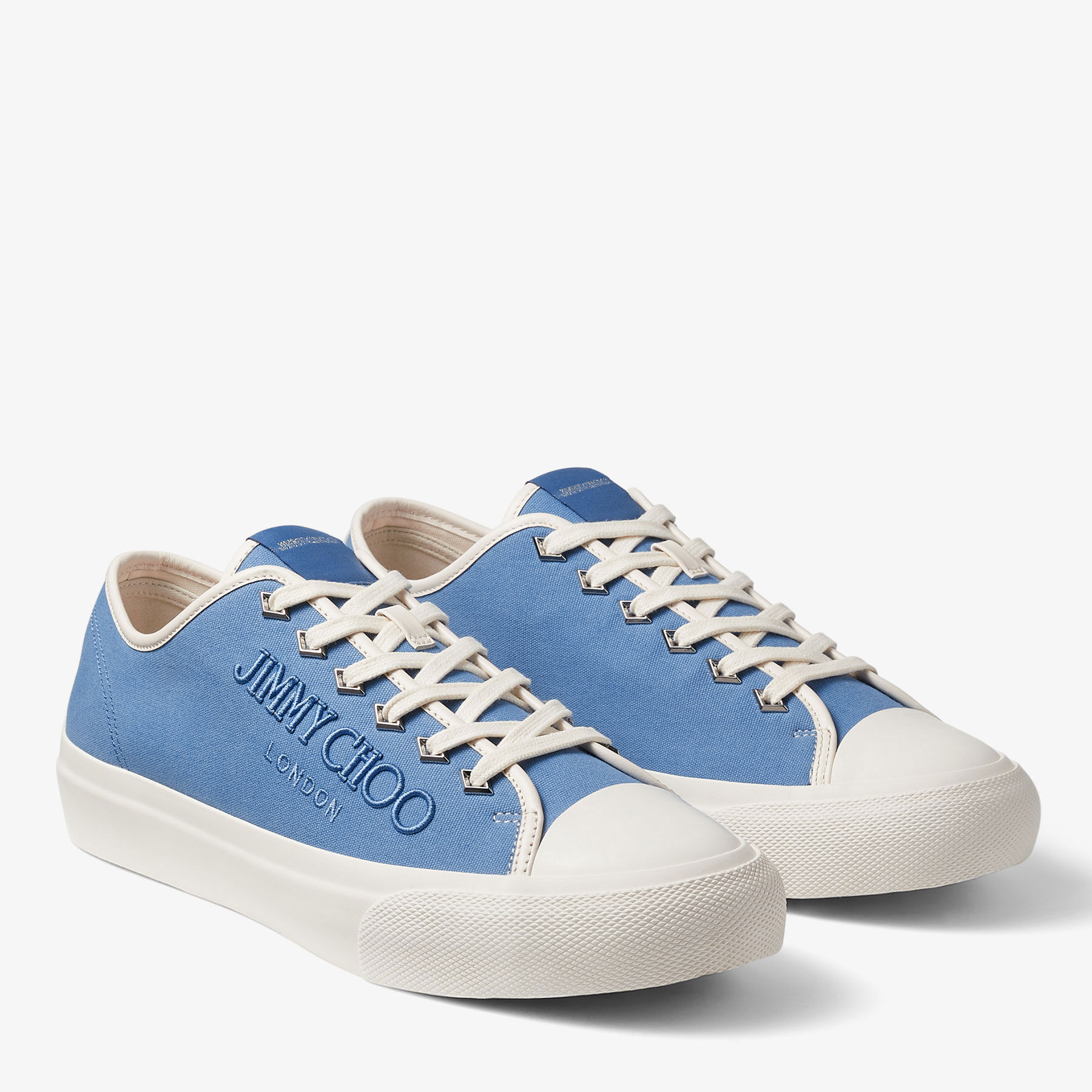 Palma M Denim and Latte Canvas Low Top Trainers with Embroidered Logo JIMMY CHOO