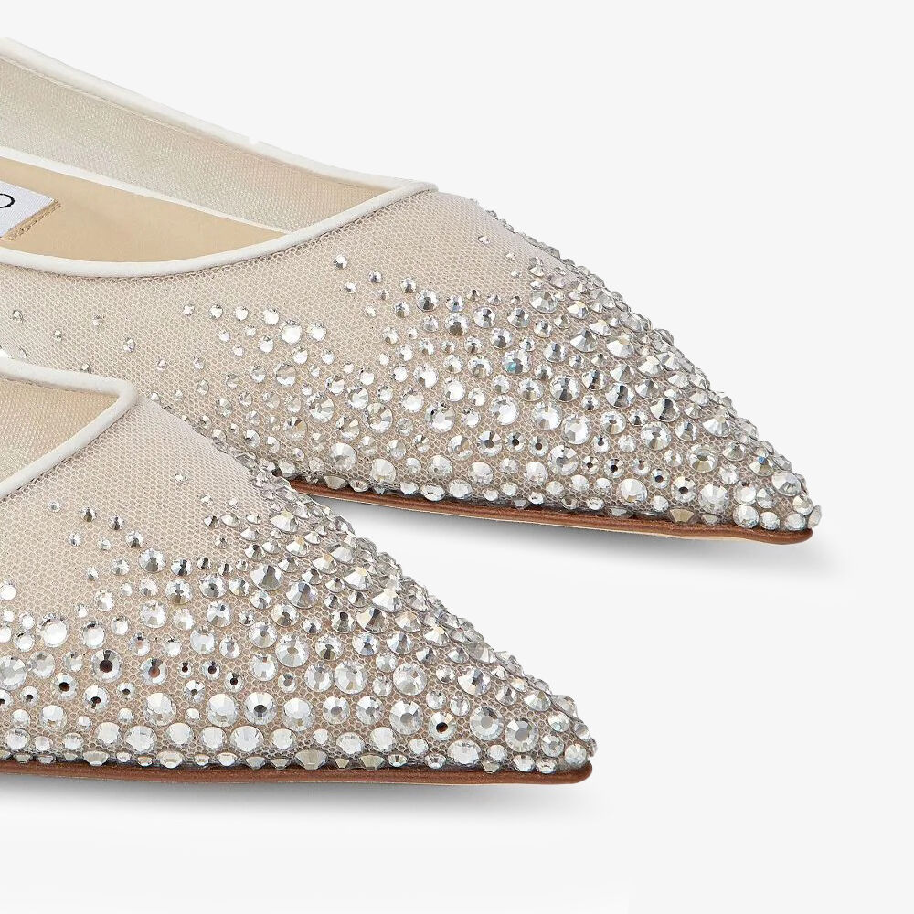 LOVE FLAT White Degrade Crystal Mesh Flats JIMMY CHOO