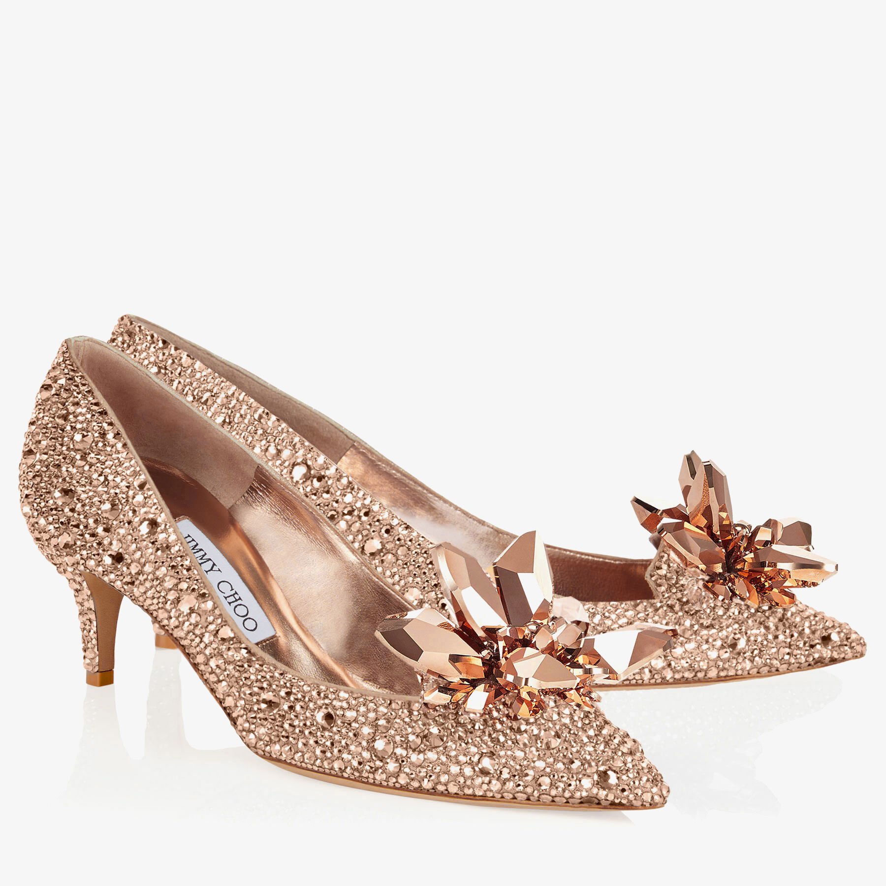 Rose Gold Crystal Covered Pointy Toe Pumps ALLURE Pre Fall 18 JIMMY CHOO