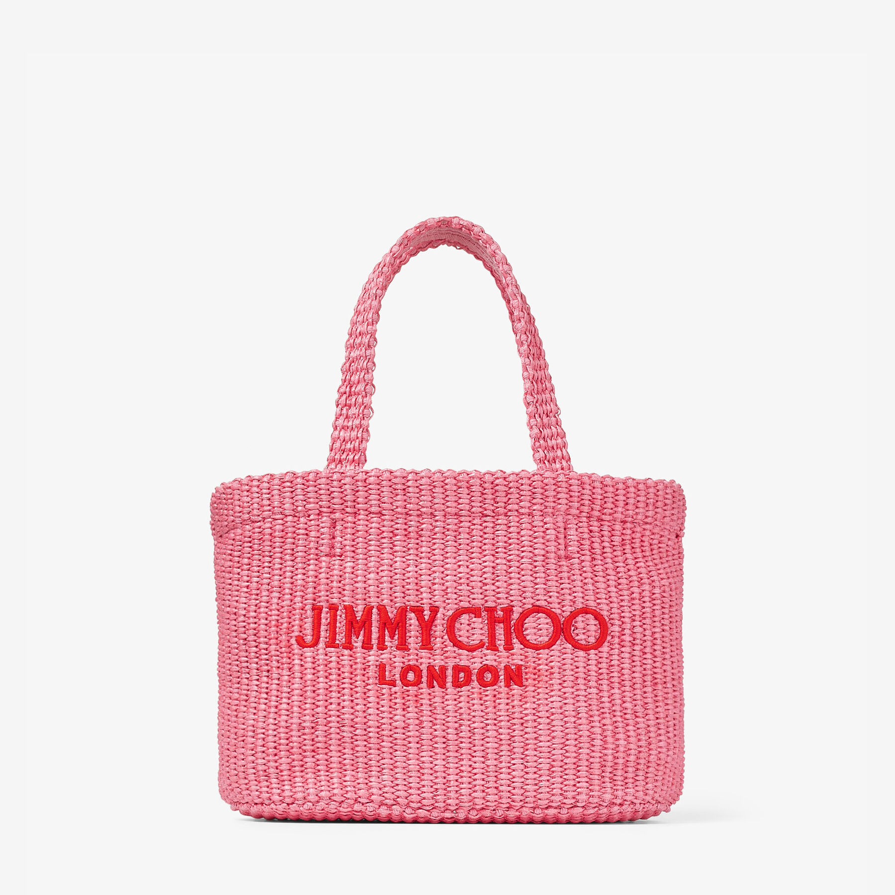 Beach Tote E W Mini Candy Pink Raffia Embroidered Mini Tote Bag JIMMY CHOO