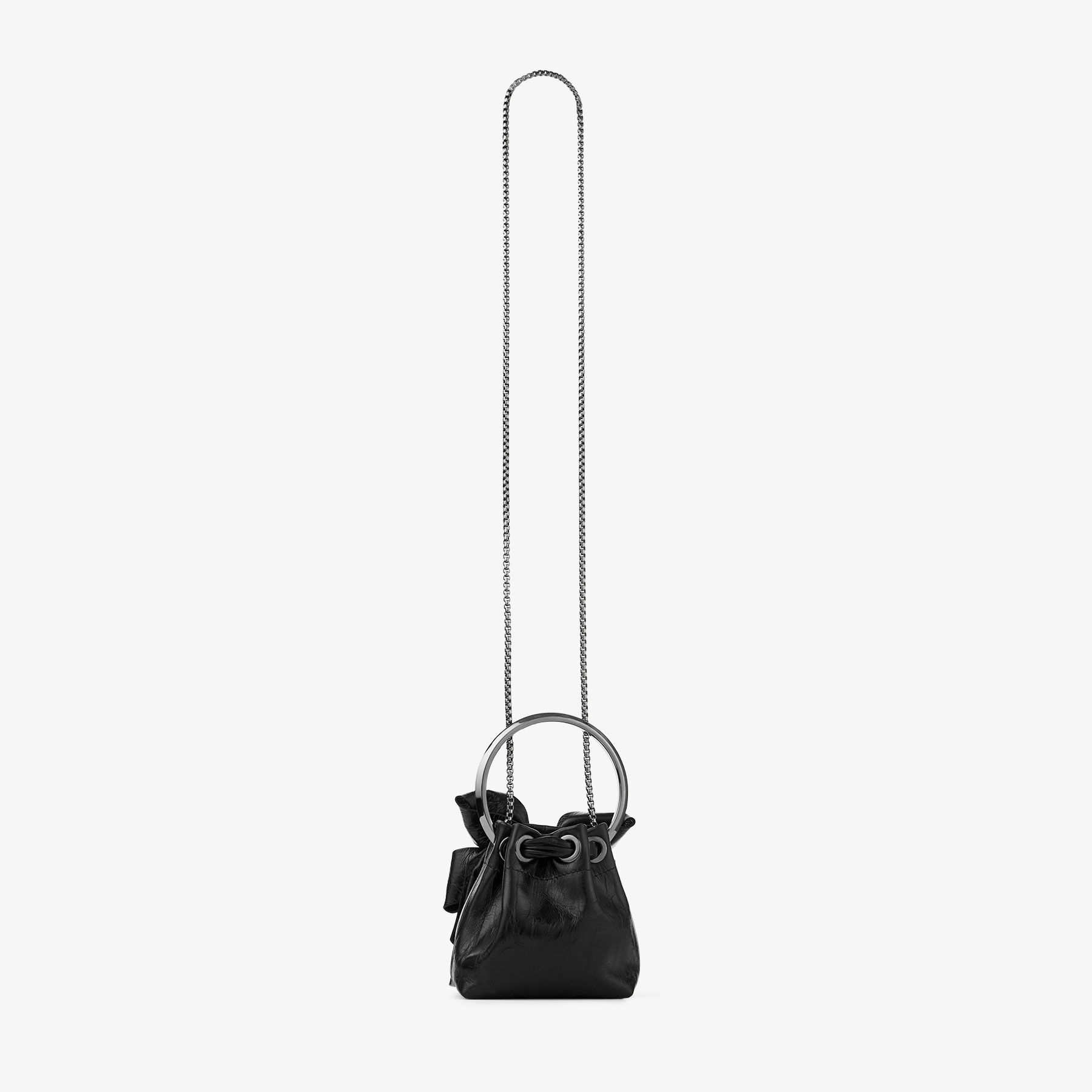 Micro Bon Bon | Black Vintage Metallic Leather Mini Bag | JIMMY CHOO