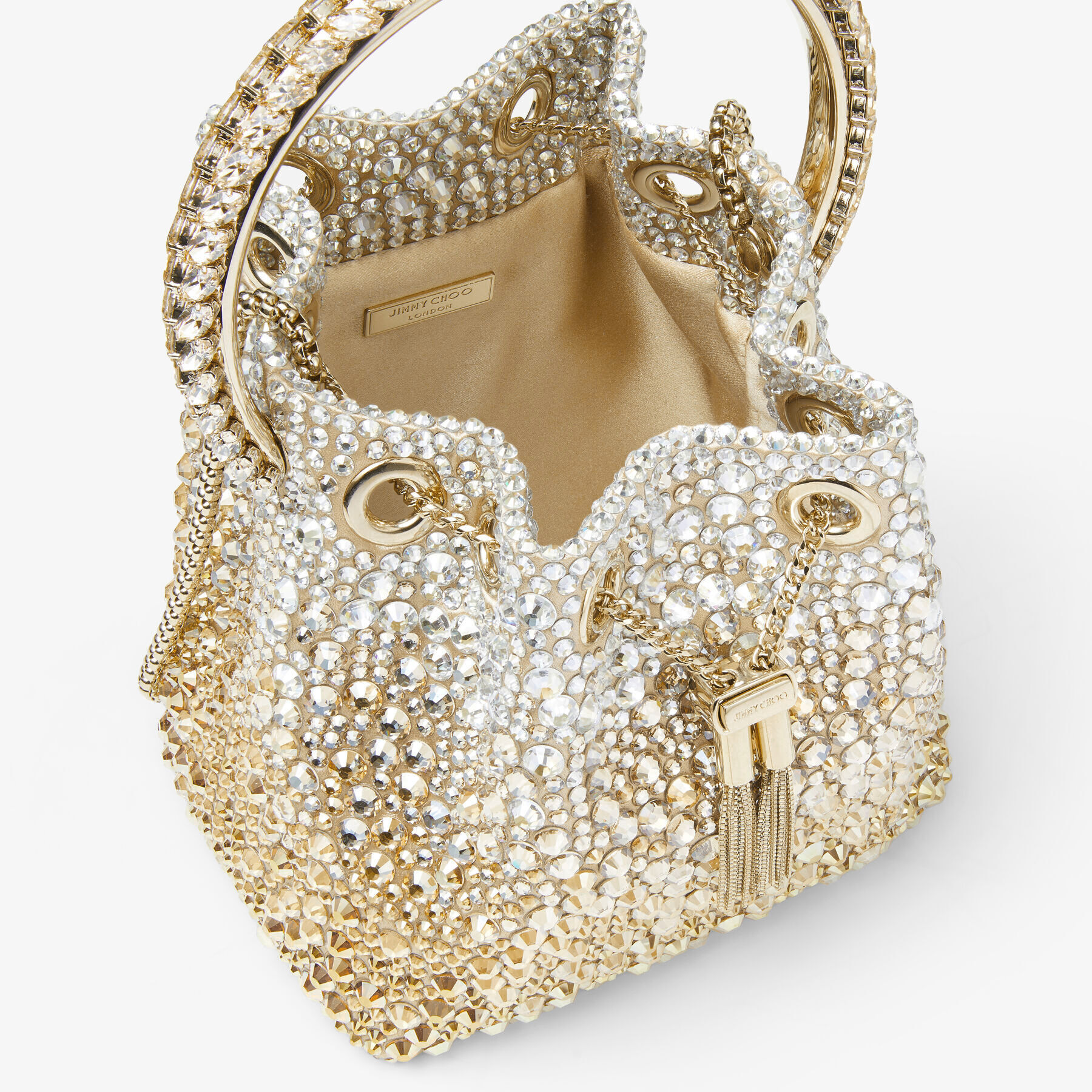 BON BON | Gold Satin Bag with Crystals | JIMMY CHOO