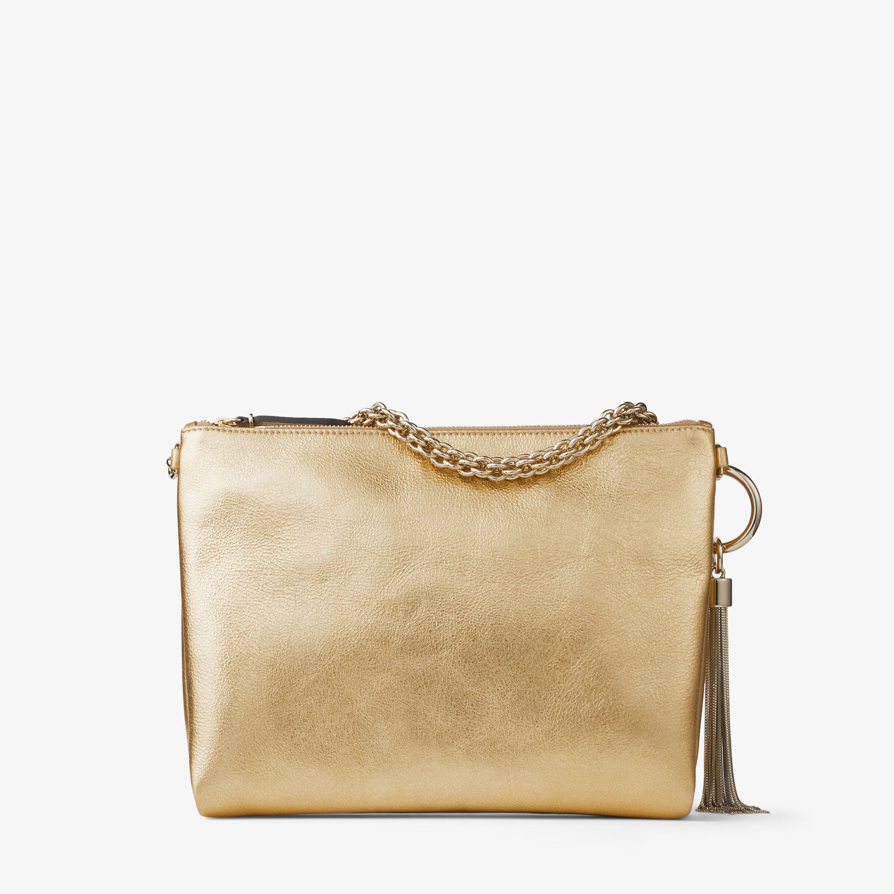 Gold Metallic Leather Clutch Bag With Chain Strap CALLIE Pre Fall JIMMY CHOO