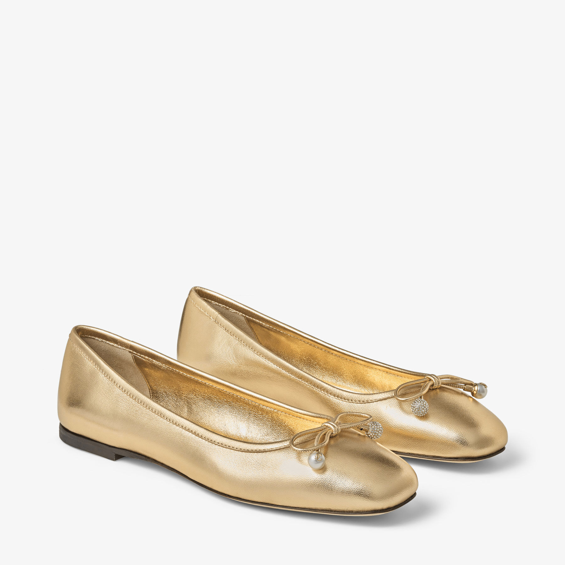 ELME FLAT Gold Metallic Nappa Leather Flats with Pearl Embellishment Summer Collection JIMMY CHOO