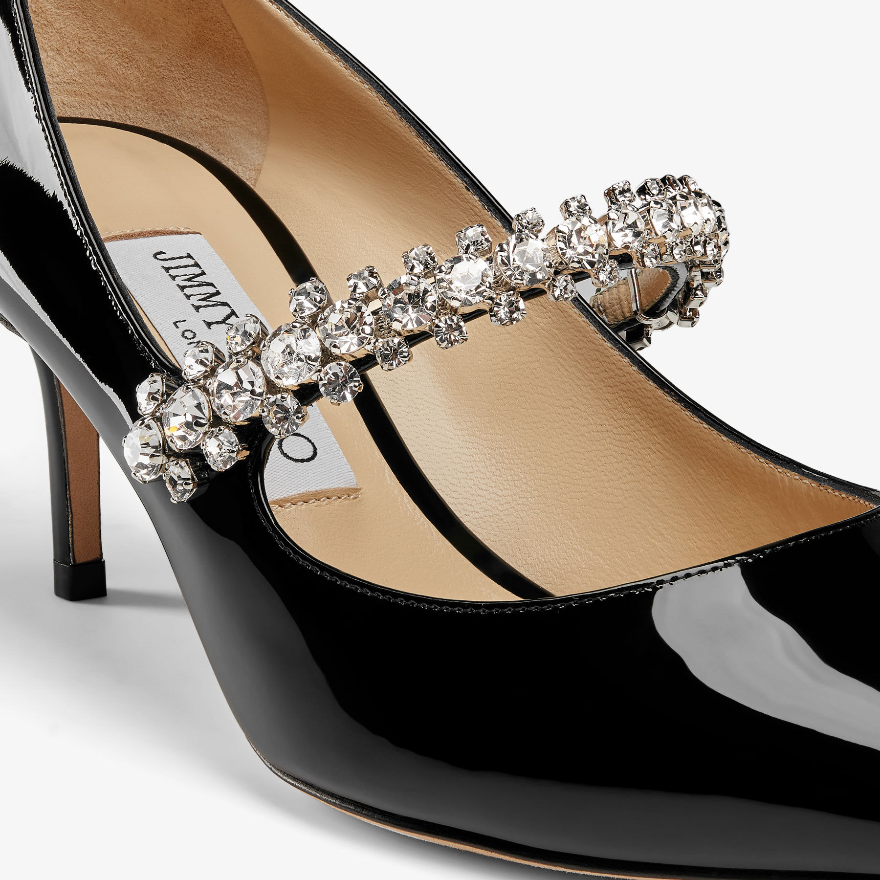 Bing 65 | Black Patent Leather Mules with Crystal Strap