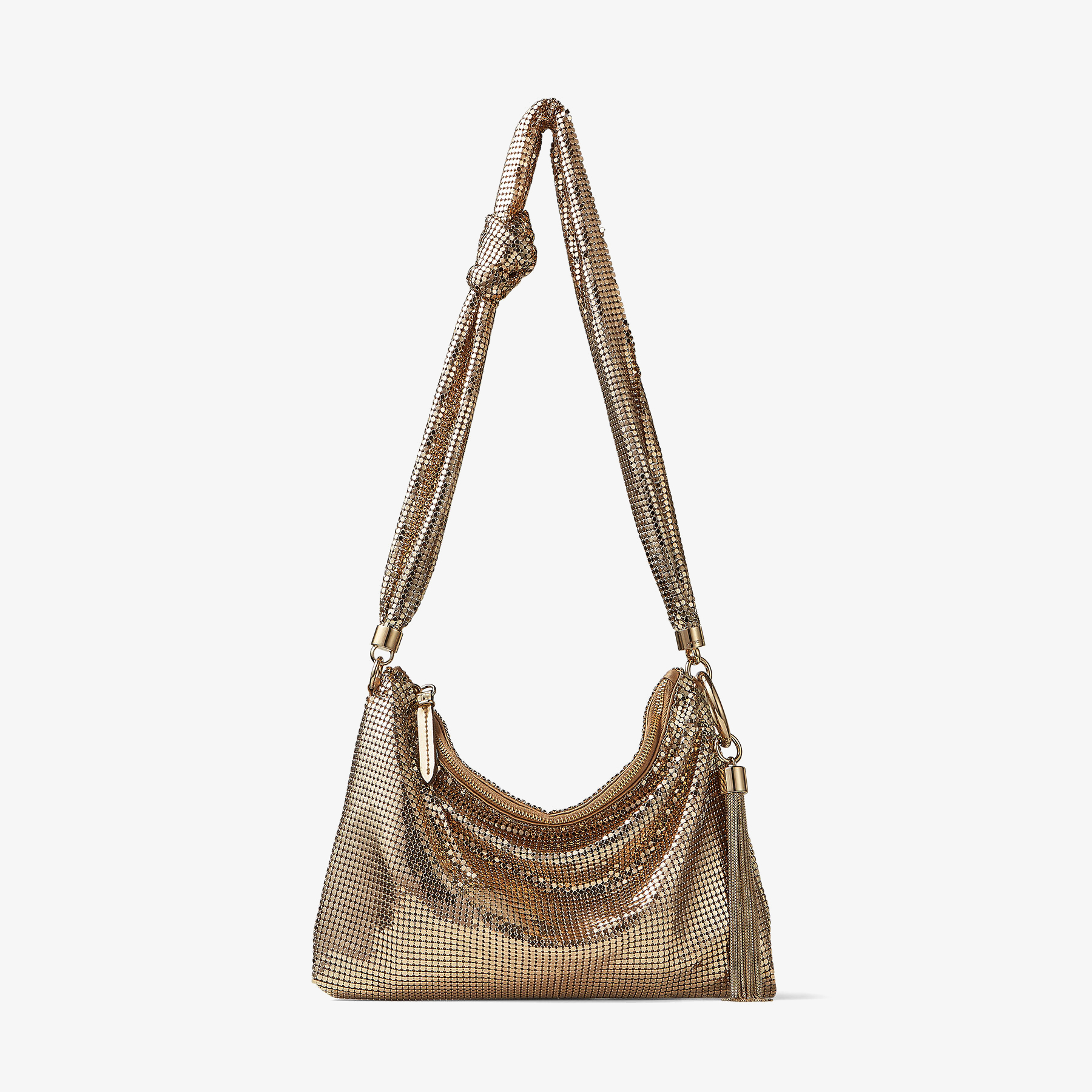 Bolso de hombro en malla metálica de color dorado con correa de malla  metálica | CALLIE SHOULDER | Colección invierno 2021 | JIMMY CHOO