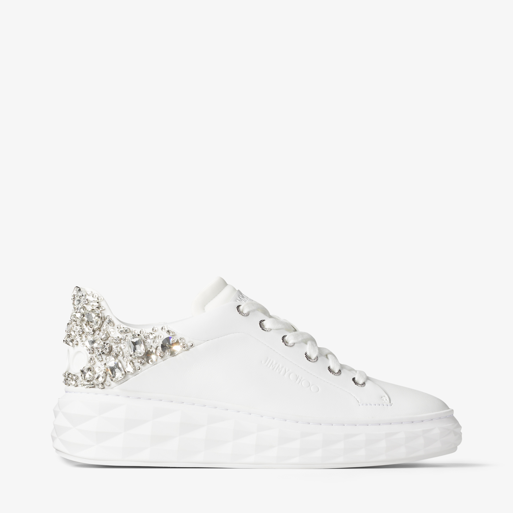 Jimmy Choo Diamond Maxi Crystal-embellished Sneakers In Weiss/silber