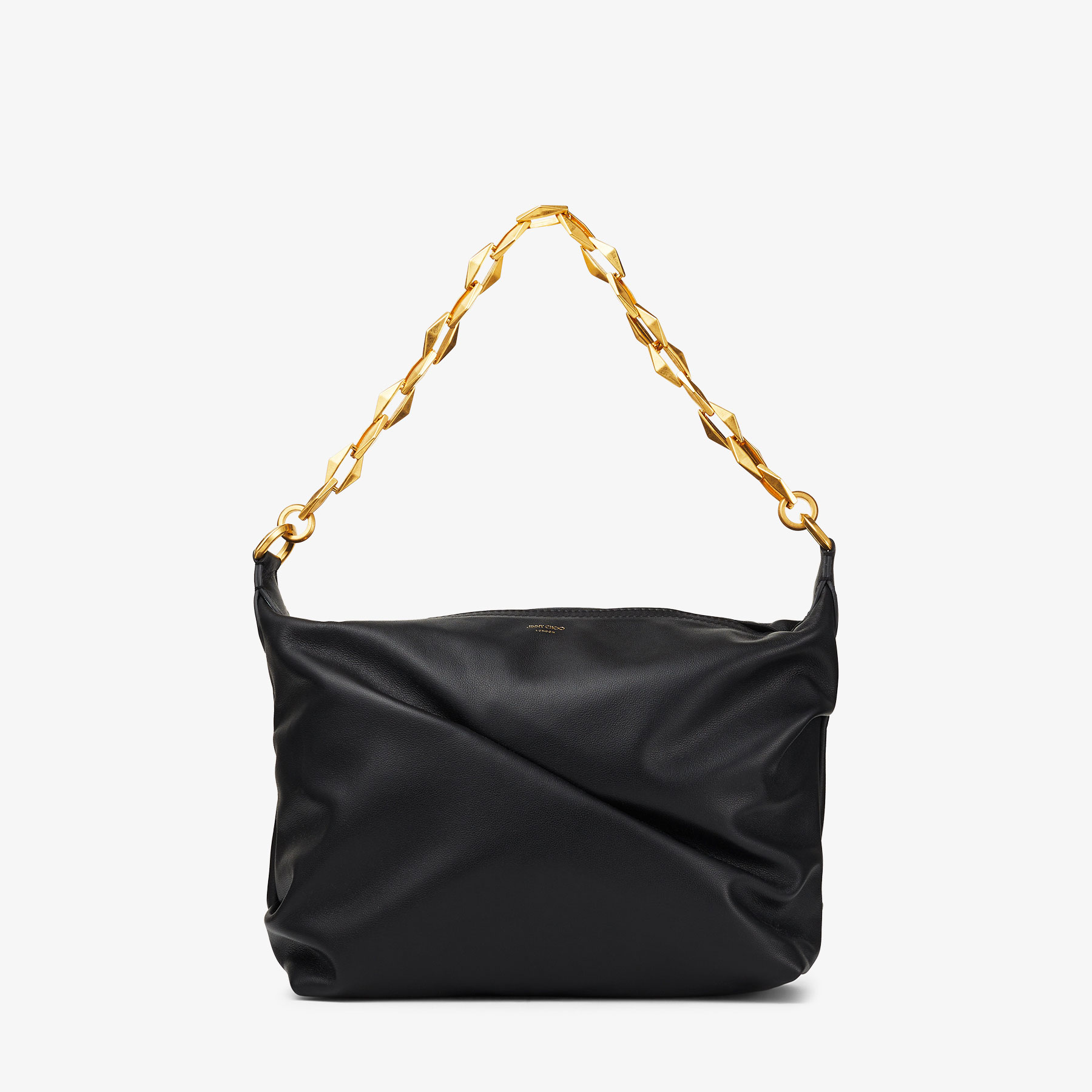 Jimmy Choo Medium Soft Leather Hobo Bag W/ Chain In Black