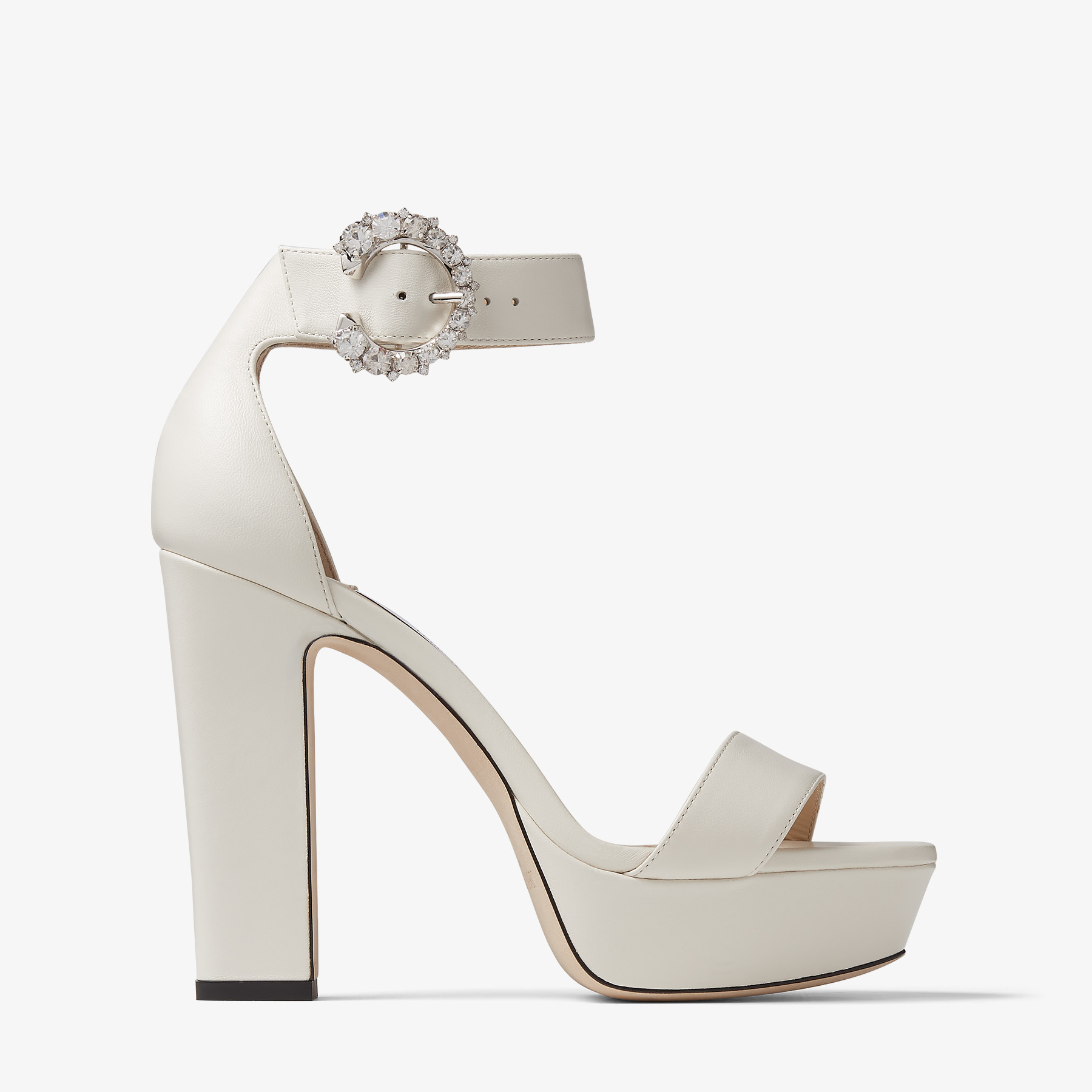 Jimmy Choo White Mionne 120 Leather Platform Sandals In Latte/kristall